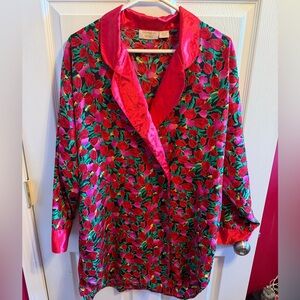 VintageVictoria's Secret Red and Green Floral gold label Satin Robe